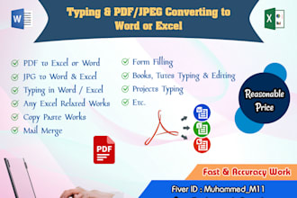 convert PDF,jpg to word or excel, type word or excel