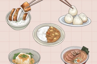 illustrate food and drinking items anime style