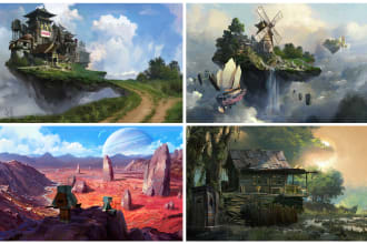 draw environment concept art, fantasy worlds