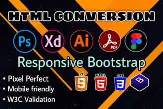 convert psd to html, xd to html, sketch to html, figma to html responsive