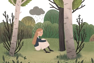create whimsical childrens book illustrations and cover