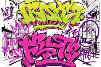 create graffiti art name with character or logo brand