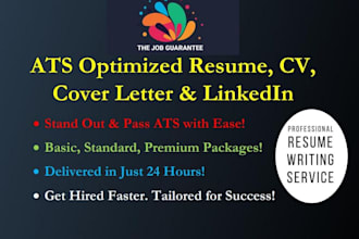 provide ats resume CV cover letter and linkedin in 24 hours
