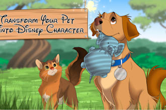 draw your pet into disney style cartoon ilustration