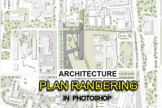 render 2d architecture plan in adobe photoshop