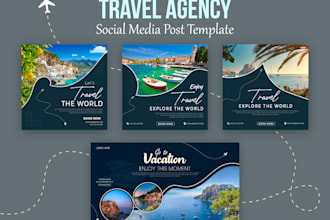 design travel agency social media post template design set of web banner, flyer