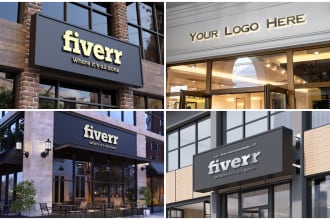 create 10 photorealistic shop front 3d logo mockups