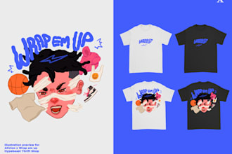 create anime and cartoon graphic for tshirt design, clothing, merch, or anything