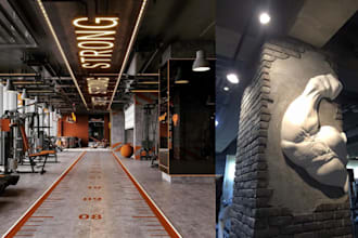 design gym, fitness center, health club, workout studio and training facility