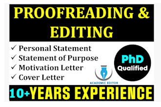 edit personal statement or statement of purpose for any graduate application