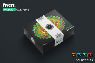 do product label and box packaging design with 3d images