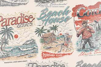 create a vintage, retro, surf summer vibes tshirt design
