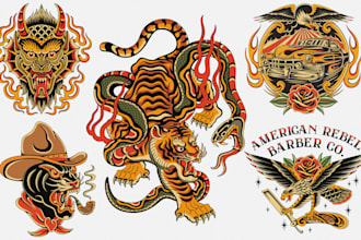 create any design in old school tattoo style