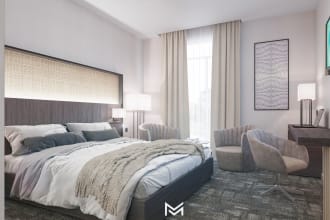 design and render a hotel room interior professionally