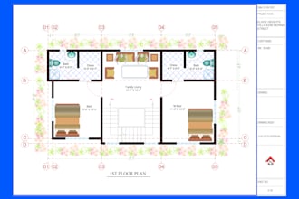 redraw floor plan, architectural drawing in autocad