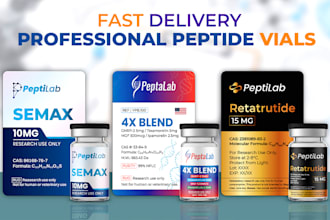do peptide vial label design, peptide label, product label design with 3d mockup