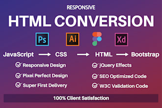 convert your figma, PSD file with HTML, CSS, bootstrap5, and tailwindcss