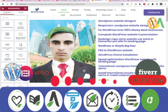 redesign copy clone website use inventor or elementor pro with fix landing page