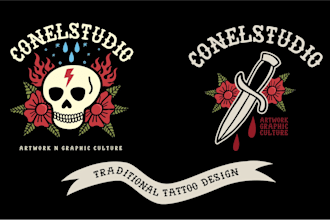 made a tattoo traditional , clothing design , logo design