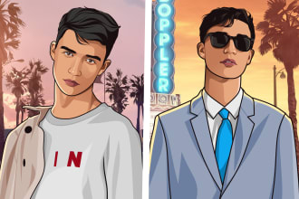 draw cartoon gta potrait illustration for display ect
