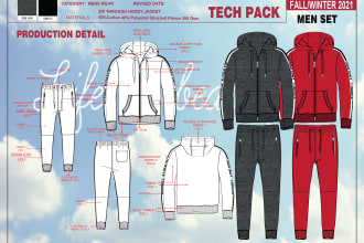 fashion design and clothing technical flat sketch tech pack