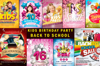 do kids birthday, party, event, graduation, back to school party flyer