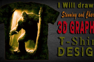 draw a custom trendy 3d graphic t shirt design on your idea