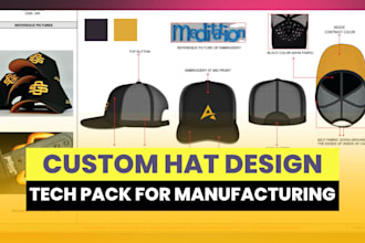 design custom hats with mockup and tech pack