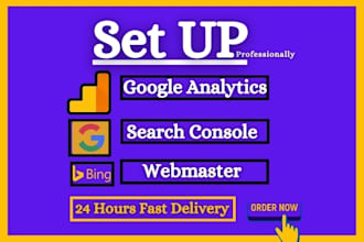 setup google analytics, search console, sitemap