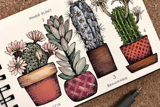 do watercolor  and pencil potted plants clip art