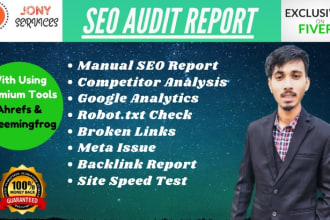 provide SEO audit report, competitor website audit, analysis and action