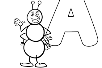 give alphabet exercise with cartoon illustration