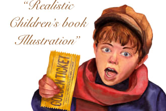 draw realistic watercolor childrens book illustration for you
