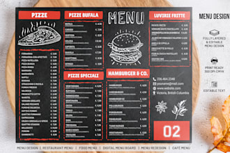 design restaurant menu, food menu, bar menu, cafe menu, digital menu board