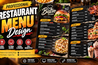design food menu, cafe menu, digital menu board  and restaurant menu design