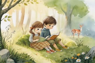 create watercolor  children book illustrations