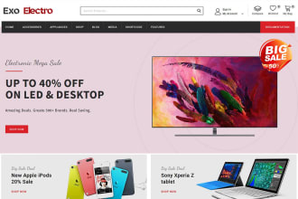 create electronics, gadgets, kitchenware, bicycle, sportswear  website
