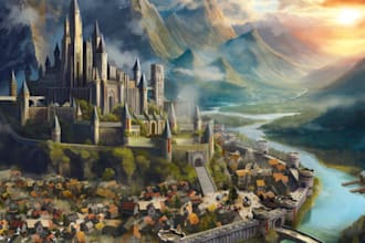 illustrate environments, landscapes, board game, concept art