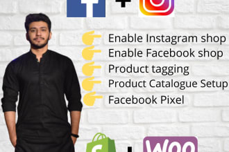 setup facebook,  instagram shop and integrate with shopify