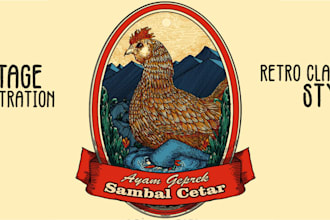 Big Deals!  draw vintage retro style illustration for your project