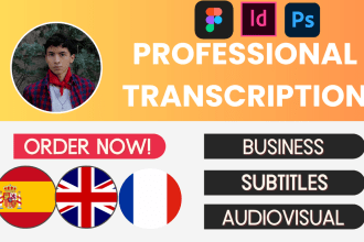 deliver english, spanish and french transcription for you