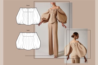 create fashion technical sketch, flat drawings