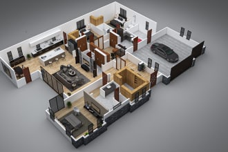 do awesome 3d floor plan rendering or cgi of property