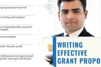 prepare grant proposal, grant research and prepare detailed robust grant budgets
