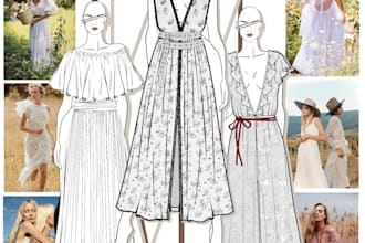 create tech pack, collection, draw fashion cad