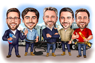 make group caricatures for business teams, friends, family