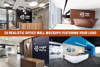 create 25 realistic office wall mockups featuring your logo
