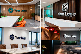 create 25 realistic office wall mockups featuring your logo