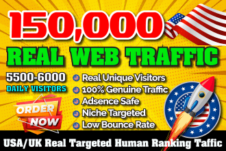 send 150,000 USA UK targeted real organic web traffic