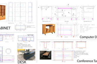 2d and 3d custom modern furniture shop drawings